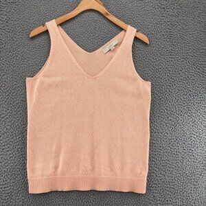LOFT Sweater Womens Small Pink Knit Tank Sleeveless V Neck Chevron Preppy Casual